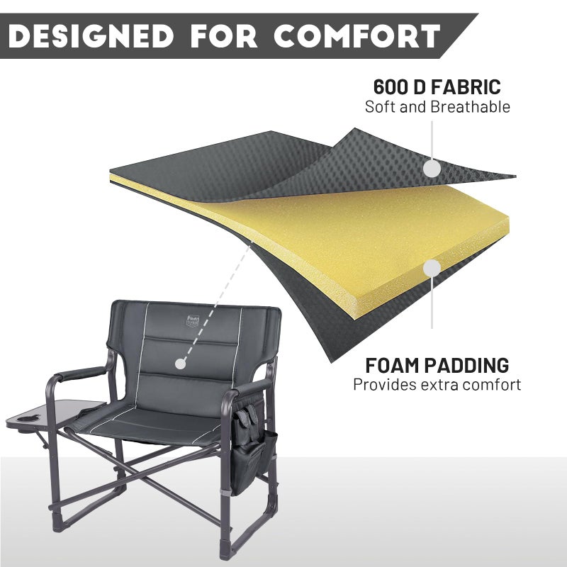 Timber Ridge XXL Upgraded Oversized Directors Chairs with Foldable Side Table, Detachable Side Pocket, Heavy Duty Folding Camping Chair up to 600 Lbs Weight Capacity (Gray) Ideal Gift - Image 5
