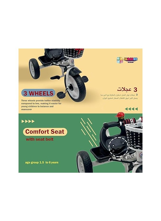 2 in 1 Tricycle for Kids with Parental Push Handle, Small Bell, Kids Tricycles with Foldable Dismounting Pedal, Removable Push Handle, Belt, Kids Cycle Trikes for Ages 1.5-6 Years
