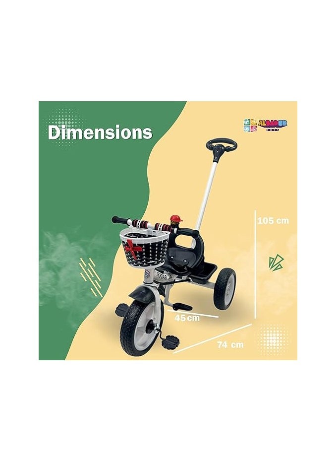 2 in 1 Tricycle for Kids with Parental Push Handle, Small Bell, Kids Tricycles with Foldable Dismounting Pedal, Removable Push Handle, Belt, Kids Cycle Trikes for Ages 1.5-6 Years