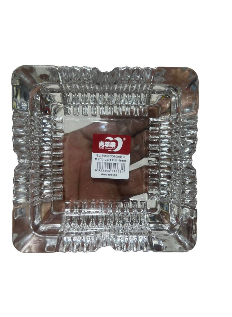 منفضة سجائر زجاجية مربعة، 10.5 × 4 سم، سمك 8 ملم، زجاج مقوى متين ومقاوم للحرارة - Image 1