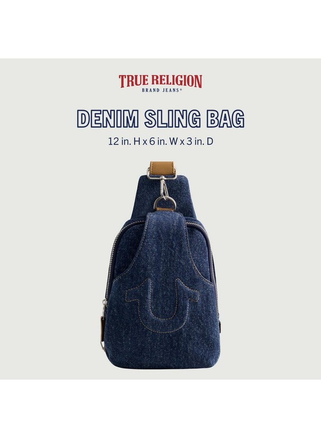 TRUE RELIGION Women'S Sling Bag Small Travel Backpack With Adjustable Shoulder Crossbody Strap Dark Denim - Image 2