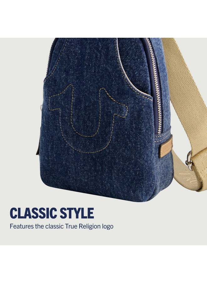 TRUE RELIGION Women'S Sling Bag Small Travel Backpack With Adjustable Shoulder Crossbody Strap Dark Denim - Image 3