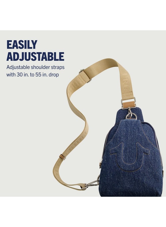 TRUE RELIGION Women'S Sling Bag Small Travel Backpack With Adjustable Shoulder Crossbody Strap Dark Denim - Image 4