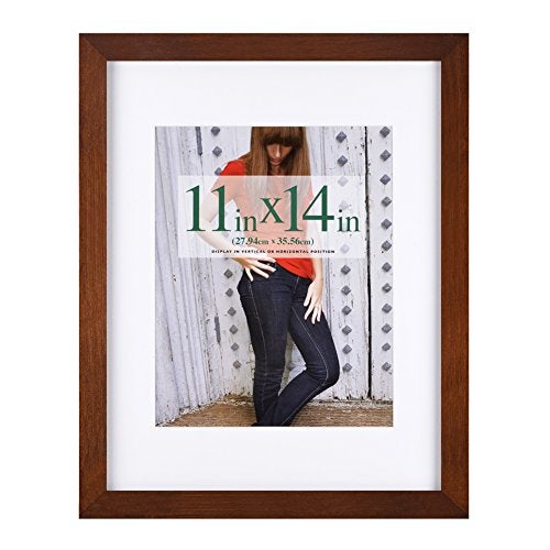 RPJC RPJC 11x14 Picture Frames Made of Solid Wood and High Definition Glass Display Pictures 8x10 with Mat or 11x14 Without Mat for Wall Mounting Brown