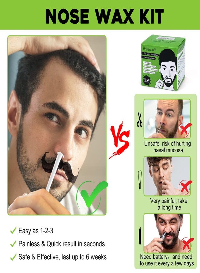 Auperwel Nose Wax Kit, 100g, for Painless Hair Removal, Includes 20 Applicators, 15 Mustache Guards, and 10 Paper Cups, Long-Lasting Results, Dermatologist Tested, Hypoallergenic, Sensitive Skin - Image 2
