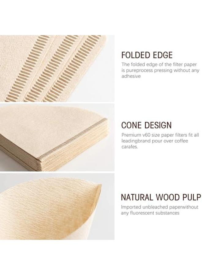 شواي 100 قطعة V60 فلتر القهوة الورقي غير المبيض القابل للتصرف مرشح القهوة المخروطي المحمول لمدة 2 4 أشخاص - Image 3