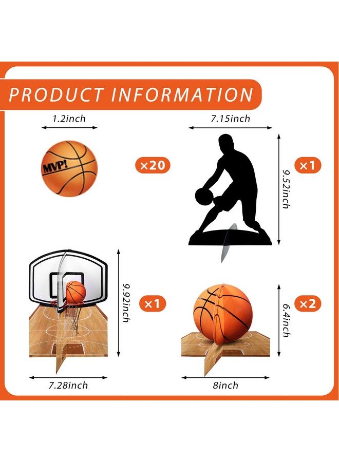 Skylety 24 قطعة زينة مركزية لكرة السلة زينة طاولة حفلة السلة لوازم حفلة لاعب كرة السلة ظلال قصاصات كرة السلة زينة حفلة كرة السلة لعيد الميلاد أو حفلة استقبال المولود - Image 3