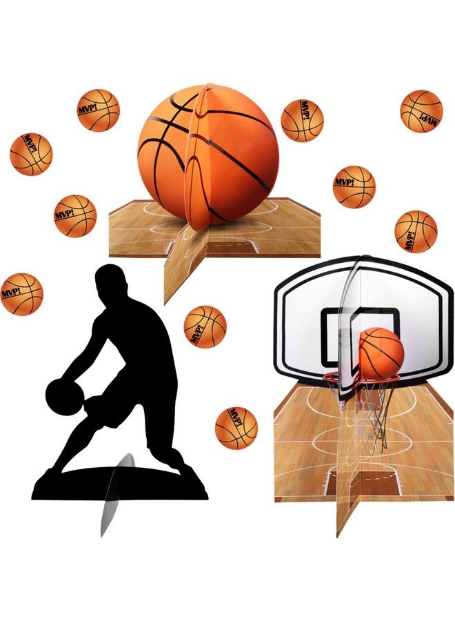 Skylety 24 قطعة زينة مركزية لكرة السلة زينة طاولة حفلة السلة لوازم حفلة لاعب كرة السلة ظلال قصاصات كرة السلة زينة حفلة كرة السلة لعيد الميلاد أو حفلة استقبال المولود - Image 2