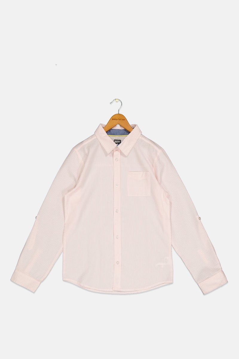 DKNY Kids Boy Striped Long Sleeve Casual Shirt, Multicolor - Image 1