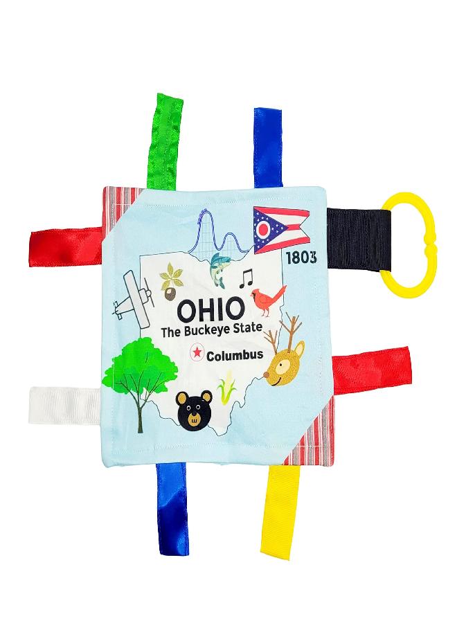 The Learning Lovey Baby Jack & Co 8x8” Learning Lovey Tag Toys for Babies - Baby Crinkle Toys - Crinkle Toys for Baby - Soft & Safe - Learn USA State Facts - Ideal Baby Toy BPA Free w/Stroller Clip (Ohio_8x8) - Image 1