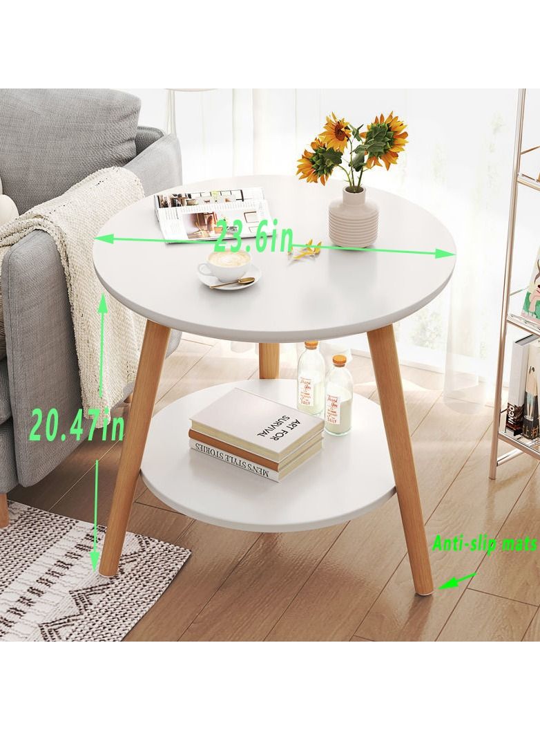 Beauenty طاولة قهوة لغرفة المعيشة ذات طبقة مزدوجة خشبية مستديرة ذات طراز بسيط من Beauenty وخزانة بجانب السرير وطاولة مستديرة صغيرة. - Image 5