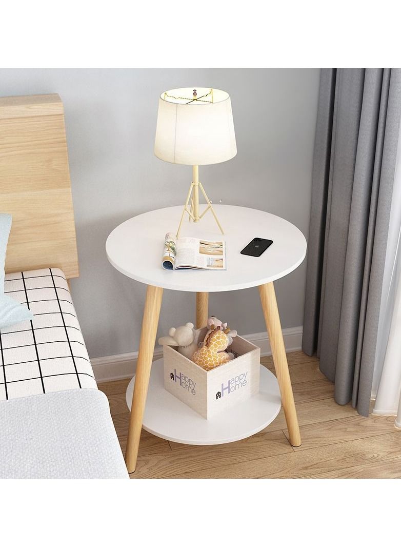 Beauenty طاولة قهوة لغرفة المعيشة ذات طبقة مزدوجة خشبية مستديرة ذات طراز بسيط من Beauenty وخزانة بجانب السرير وطاولة مستديرة صغيرة. - Image 2