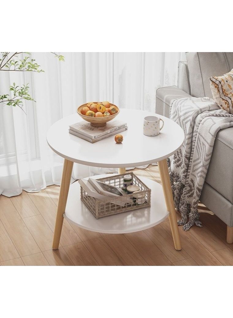 Beauenty طاولة قهوة لغرفة المعيشة ذات طبقة مزدوجة خشبية مستديرة ذات طراز بسيط من Beauenty وخزانة بجانب السرير وطاولة مستديرة صغيرة. - Image 4