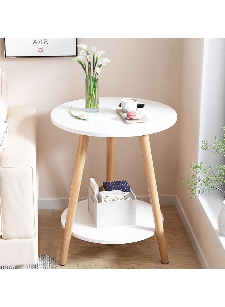 Beauenty طاولة قهوة لغرفة المعيشة ذات طبقة مزدوجة خشبية مستديرة ذات طراز بسيط من Beauenty وخزانة بجانب السرير وطاولة مستديرة صغيرة. - Image 3
