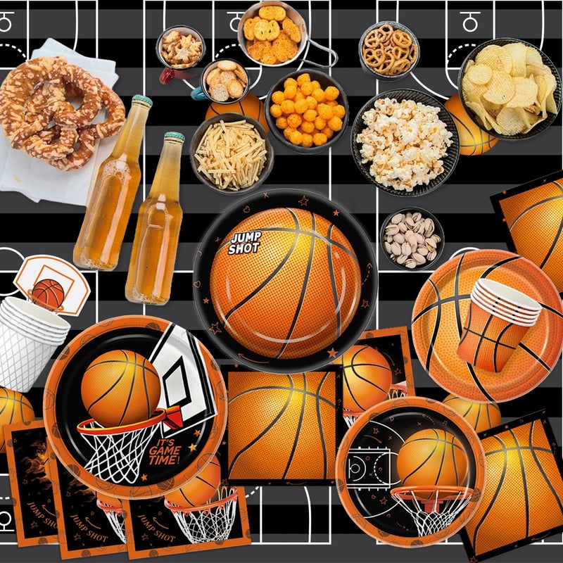 QIYANPAX 155 PCS Basketball Party Decorations - Basketball Party Supplies - Plates, Napkins, Cups, Basket Card, Banner, Hanging Swirls, Balloons, Tablecloth for Basketball Birthday Party Decorations, Serve 24 - Image 3