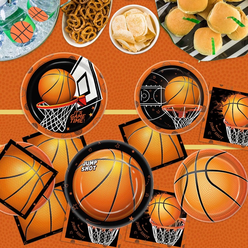 QIYANPAX 155 PCS Basketball Party Decorations - Basketball Party Supplies - Plates, Napkins, Cups, Basket Card, Banner, Hanging Swirls, Balloons, Tablecloth for Basketball Birthday Party Decorations, Serve 24 - Image 4