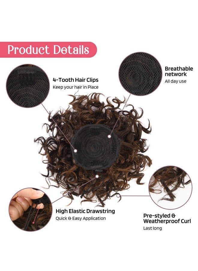 HOOJIH Curly Hair Bun, Messy Bun Hair Piece Elastic Drawstring Loose Wave Messy Bun Large Full Hair Bun Extension Hairpiece Short Synthetic Ponytail Extension For Women - Dark Brown With Light Auburn - Image 1