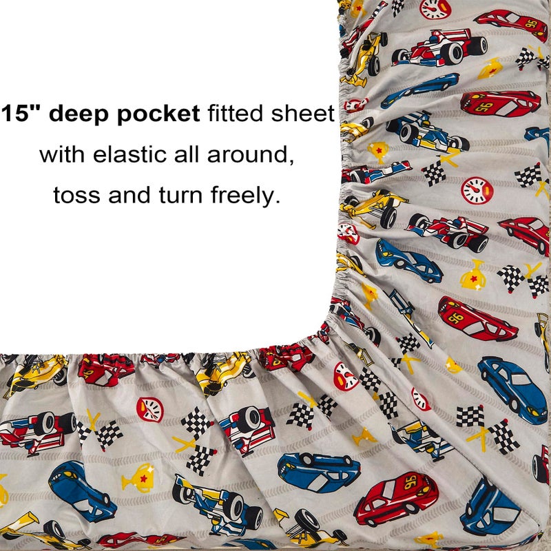 Mooreeke Twin Size Comforter Sets for Boys Kids, 6 Pieces Bed in a Bag Racing Car Bedding Comforter Sheet Set with Shams and Decorative Toy Pillow, Ultral Soft Microfiber Kids Bed Set - Image 5