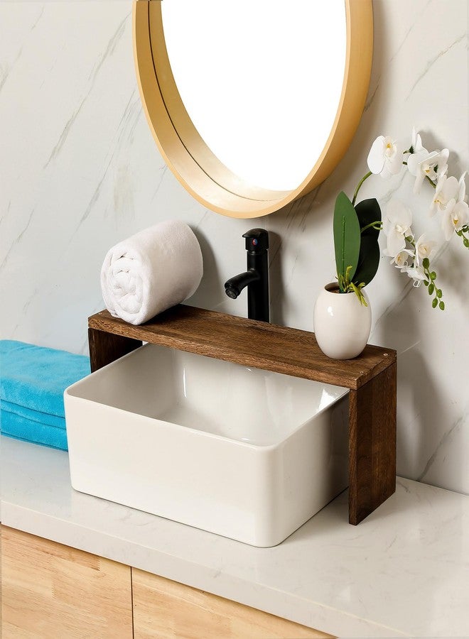 Menkxi Over The Sink Shelf Bathroom Wood Pedestal Soap Stand Farmhouse Bathroom Decor Decorative Over The Sink Shelf for Kitchen(23.62 x 7.87 x 5.91 Inches,Dark Brown) - Image 3