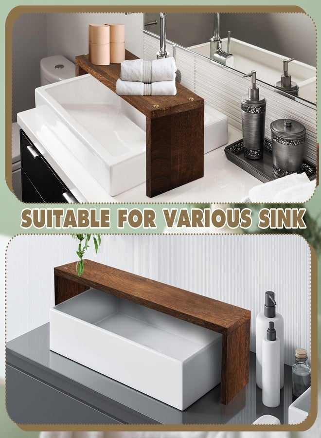 Menkxi Over The Sink Shelf Bathroom Wood Pedestal Soap Stand Farmhouse Bathroom Decor Decorative Over The Sink Shelf for Kitchen(23.62 x 7.87 x 5.91 Inches,Dark Brown) - Image 5
