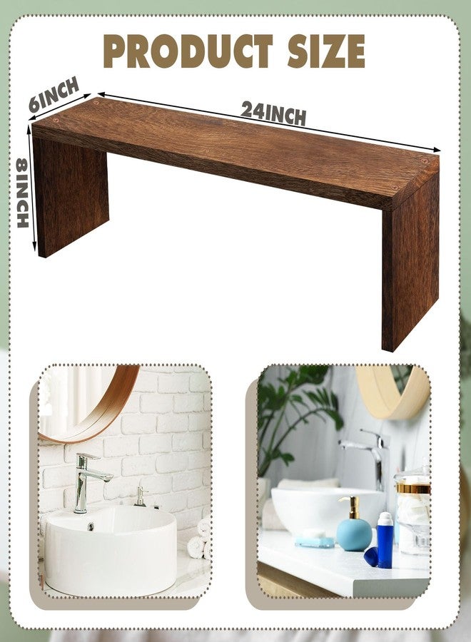 Menkxi Over The Sink Shelf Bathroom Wood Pedestal Soap Stand Farmhouse Bathroom Decor Decorative Over The Sink Shelf for Kitchen(23.62 x 7.87 x 5.91 Inches,Dark Brown) - Image 2