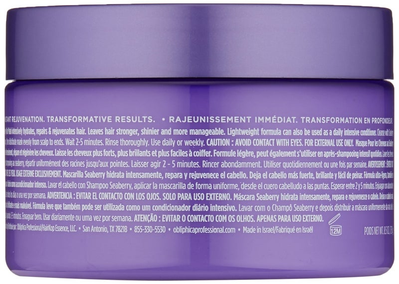 Obliphica Professional Obliphica Seaberry Hair Mask - Deep Conditioning Hydrating Treatment for Dry and Damaged Hair - Moisturizing Hair Repair and Growth Mask for Medium, Coarse, and Color-Treated Hair - 8.5 Ounces - Image 2