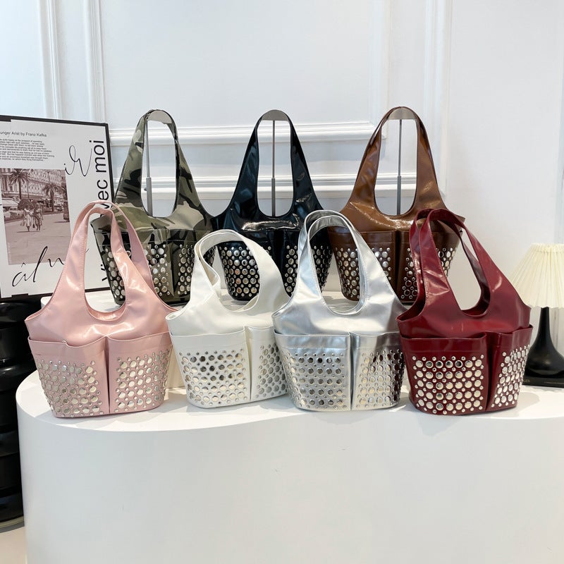 Personalized Polka Dot Rivet Tote Bag For Women 2025 Spring And Versatile Gothic Style Single Shoulder Armpit Bag Trendy - Image 5