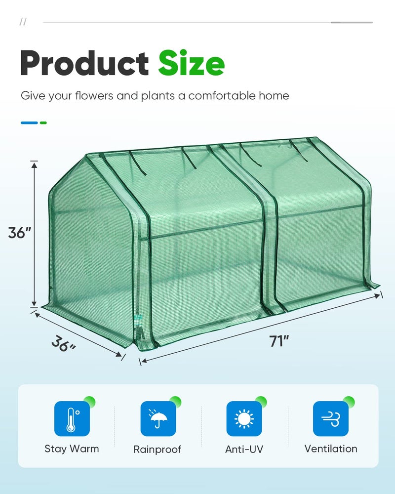 Quictent Mini Greenhouse, Portable Quick-Setup Small Tabletop Waterproof UV Protected PE Cover Shelter for Outdoors/Indoors W/ Raised Base for Garden Plant Seed Starting, 71"x36"x36", Green - Image 3