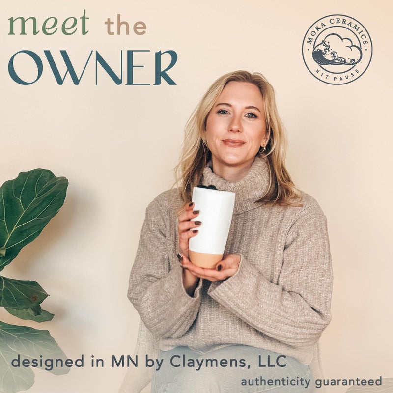 Mora Double Wall Ceramic Coffee Travel Mug with Lid, 14 oz, Portable, Microwave, Dishwasher Safe, Insulated Reusable Tall Cup, Splash Resistant Lid - To Go Tumbler for Car Cup Holder, Cotton White - Image 3