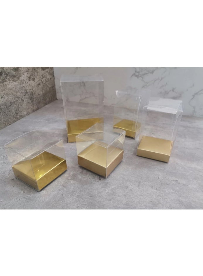ANUM BY MUNA "Transparent gift boxes with a golden base for wedding favors (Queen's distribution) size 5x5x5cm (Dozen - 12 pieces)" - Image 3