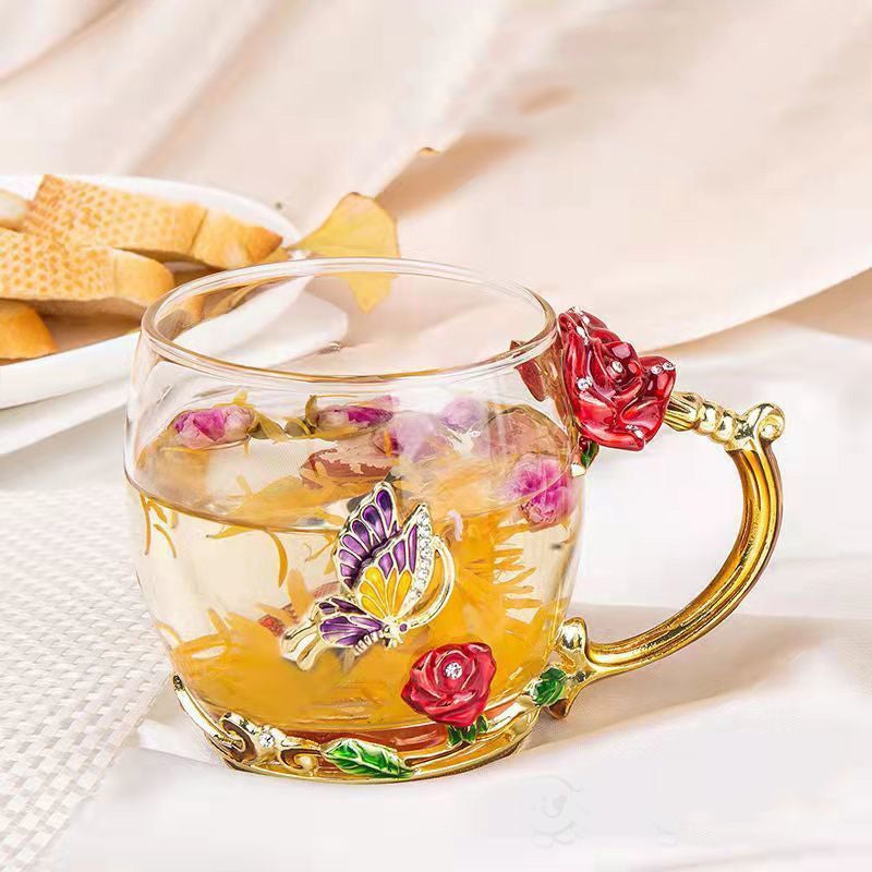 Enameled water cup, creative light luxury coffee cup, women's fashion glass cup, breakfast milk cup set, home living room. - Image 5