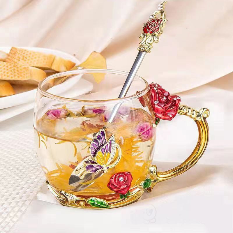 Enameled water cup, creative light luxury coffee cup, women's fashion glass cup, breakfast milk cup set, home living room. - Image 4