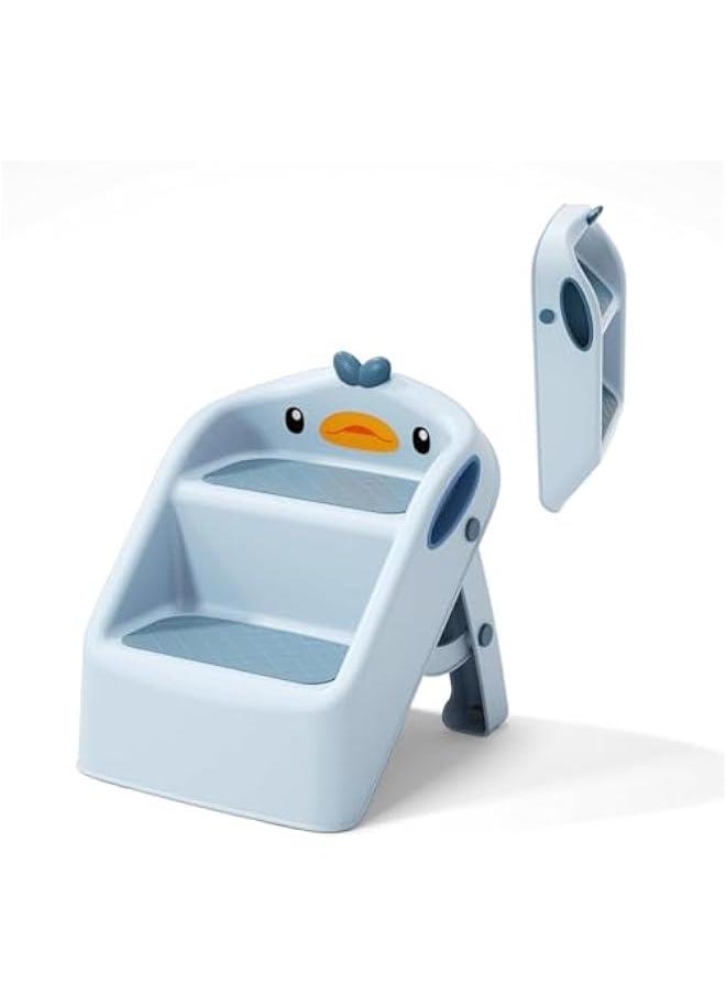 HOOKOR Toddler Step Stool for Kids Bathroom Sink,Toilet Step Stool Toddler with Handle, 2 Step Stool for Kids Potty Training, Plastic Toddler Step Stool Assistant for Kitchen (Blue)  - Image 1