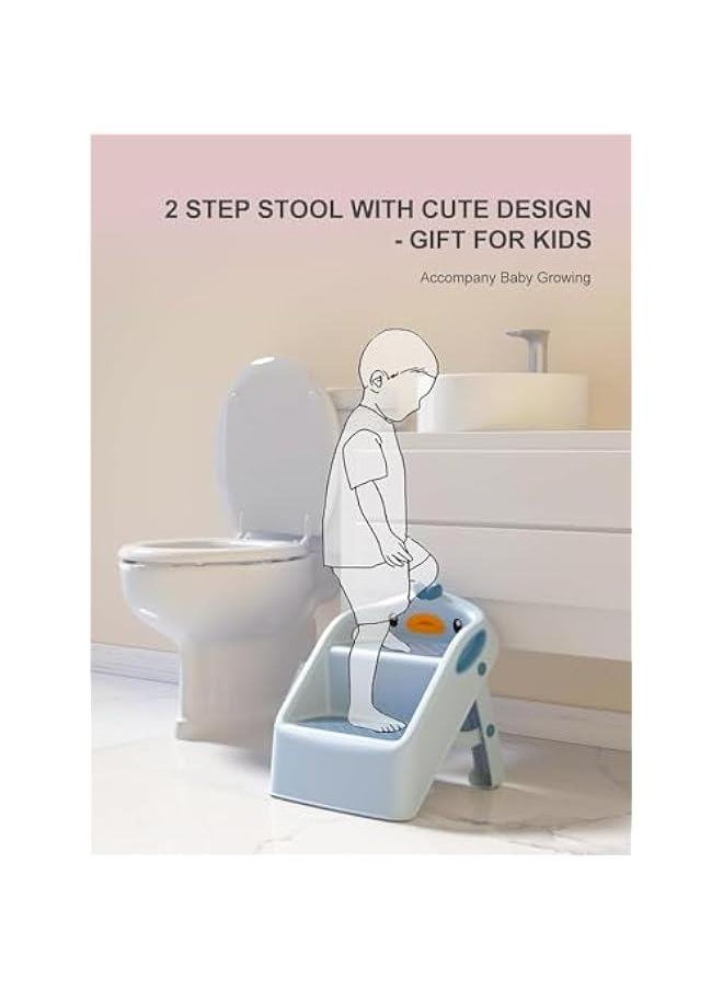 HOOKOR Toddler Step Stool for Kids Bathroom Sink,Toilet Step Stool Toddler with Handle, 2 Step Stool for Kids Potty Training, Plastic Toddler Step Stool Assistant for Kitchen (Blue)  - Image 2