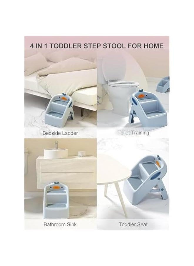 HOOKOR Toddler Step Stool for Kids Bathroom Sink,Toilet Step Stool Toddler with Handle, 2 Step Stool for Kids Potty Training, Plastic Toddler Step Stool Assistant for Kitchen (Blue)  - Image 4