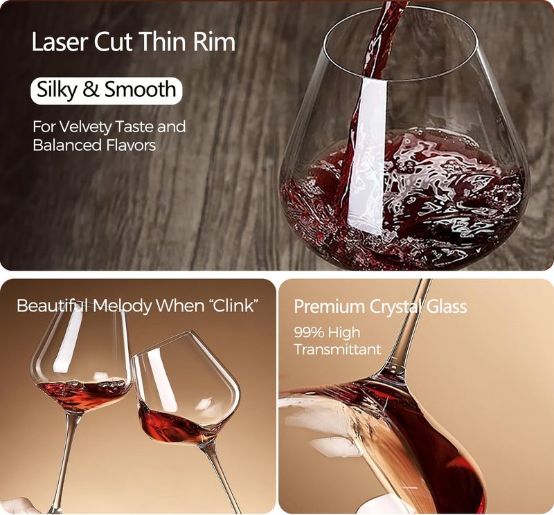 Yaschmo Crystal Red Wine Glasses Set Of 4 24.8Oz Large Wine Glasses With Long Stem Hand Blown Lead-Free Glass Ideal Gift Packaging For Wedding Anniversary Birthday Christmas - Image 3