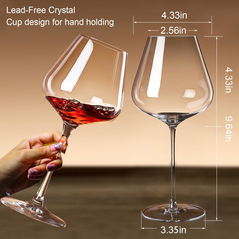 Yaschmo Crystal Red Wine Glasses Set Of 4 24.8Oz Large Wine Glasses With Long Stem Hand Blown Lead-Free Glass Ideal Gift Packaging For Wedding Anniversary Birthday Christmas - Image 2