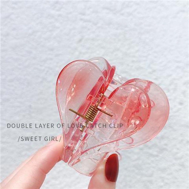 Generic Ouyang Nana with Love clip double heart hair clip back head hair clip hair clip headdress shark clip Peach 