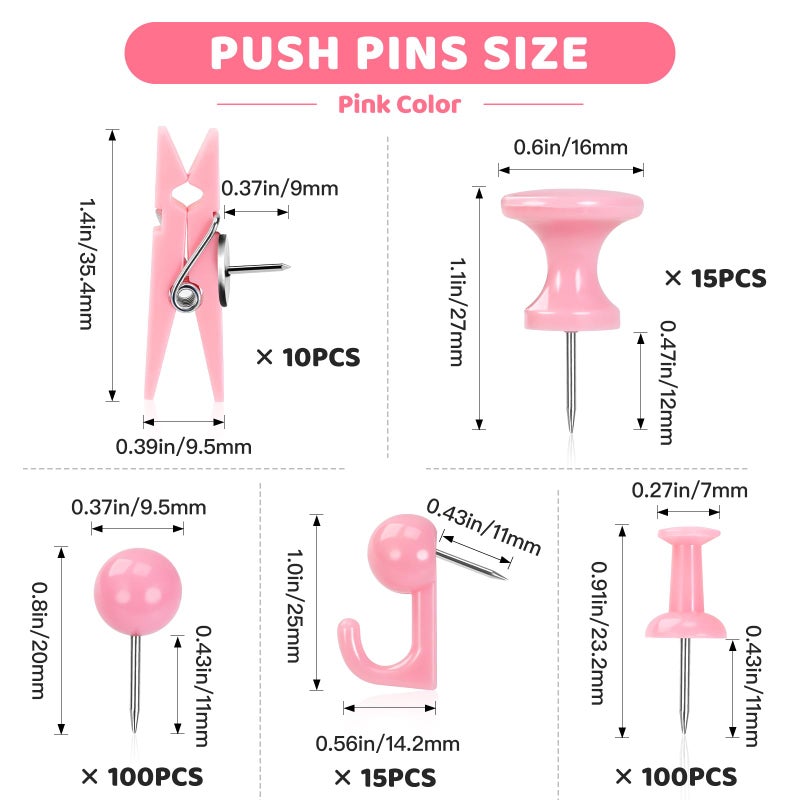 GOOLADA 240Pcs Pink Thumb Tacks,5 Style Cute Push Pins, Decorative Push Pins for Bulletin Boards, Cork Board, Pink Office Supplies, Office Decor - Image 2
