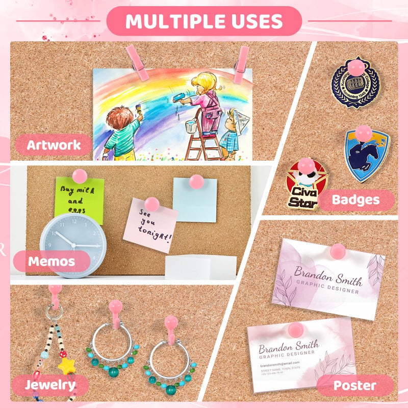 GOOLADA 240Pcs Pink Thumb Tacks,5 Style Cute Push Pins, Decorative Push Pins for Bulletin Boards, Cork Board, Pink Office Supplies, Office Decor - Image 5