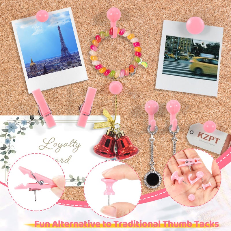 GOOLADA 240Pcs Pink Thumb Tacks,5 Style Cute Push Pins, Decorative Push Pins for Bulletin Boards, Cork Board, Pink Office Supplies, Office Decor - Image 4