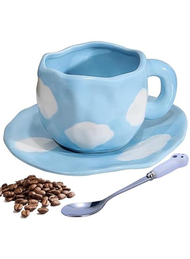 مجموعة أكواب القهوة مع saucer كوب سحابي لطيف هدايا للنساء في عيد الميلاد كوب شاي وقهوة سعة 250 مل كوب خزف هدية عيد ميلاد للنساء والفتيات والأمهات والأصدقاء مجموعة أكواب القهوة والشاي - Image 5
