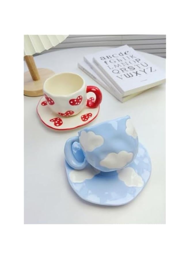 مجموعة أكواب القهوة مع saucer كوب سحابي لطيف هدايا للنساء في عيد الميلاد كوب شاي وقهوة سعة 250 مل كوب خزف هدية عيد ميلاد للنساء والفتيات والأمهات والأصدقاء مجموعة أكواب القهوة والشاي - Image 4