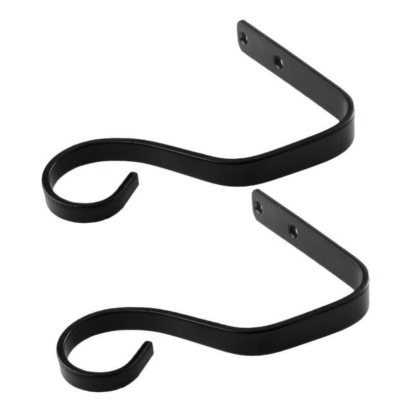حزمة من 2 حامل نباتات معدني أسود للخارج مع أقواس مثبتة على الحائط للسلال والفوانيس - Image 2