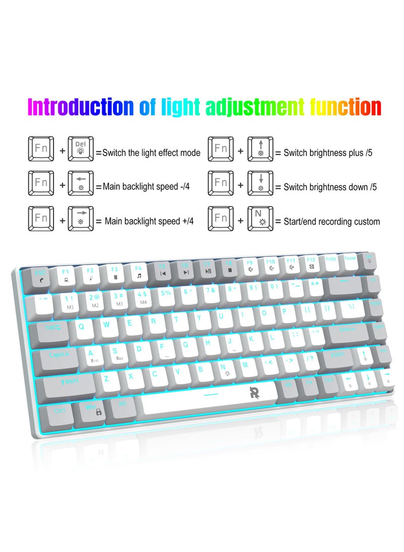 ROCK POW 84 Keys Wired Mechanical Gaming Keyboard Ice Blue Backlit Ultra-Compact Waterproof Mini Compact Keyboard for PC/Mac Gamer Typist Easy Carry on Trip Blue Switch - Image 2