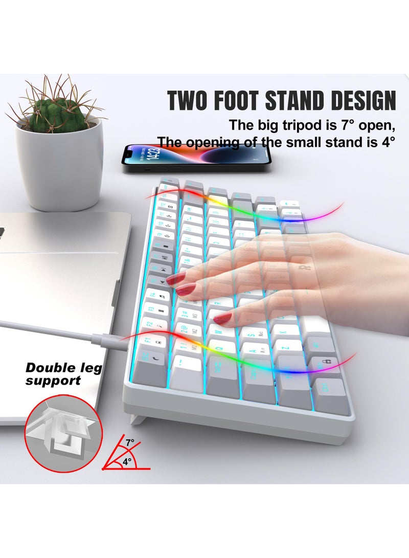 ROCK POW 84 Keys Wired Mechanical Gaming Keyboard Ice Blue Backlit Ultra-Compact Waterproof Mini Compact Keyboard for PC/Mac Gamer Typist Easy Carry on Trip Blue Switch - Image 4