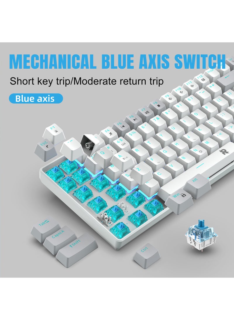 ROCK POW 84 Keys Wired Mechanical Gaming Keyboard Ice Blue Backlit Ultra-Compact Waterproof Mini Compact Keyboard for PC/Mac Gamer Typist Easy Carry on Trip Blue Switch - Image 3