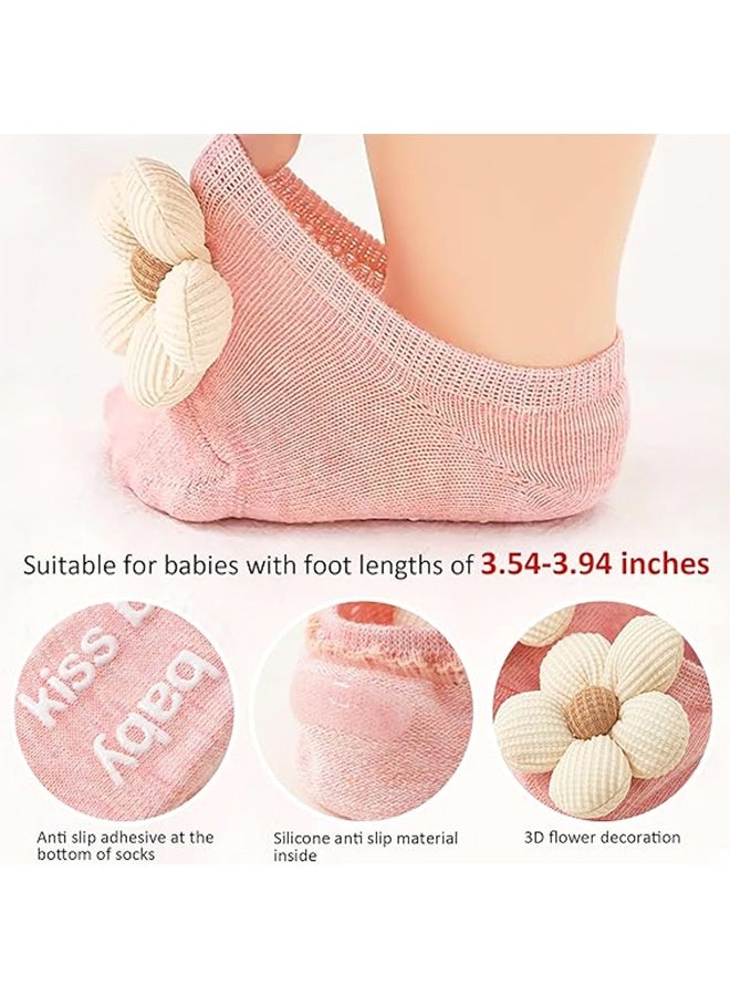 4Packs Baby Girls Socks,Non-Slip Socks for Babies Toddler,Cute Flower Grippy Design Toddler Ankle Socks Gift for Newborn Babies Infants - Image 2