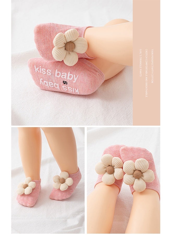 4Packs Baby Girls Socks,Non-Slip Socks for Babies Toddler,Cute Flower Grippy Design Toddler Ankle Socks Gift for Newborn Babies Infants - Image 3