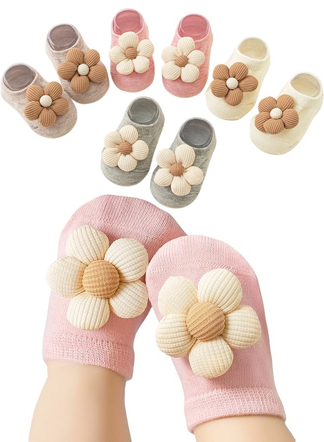 4Packs Baby Girls Socks,Non-Slip Socks for Babies Toddler,Cute Flower Grippy Design Toddler Ankle Socks Gift for Newborn Babies Infants - Image 1